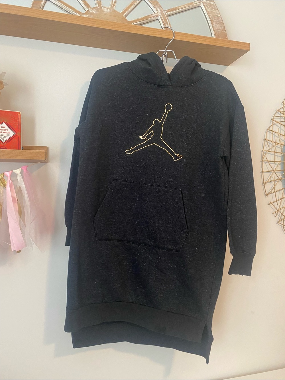 Jordan Girls Black Hoodie Dress with Gold Jumpman Logo